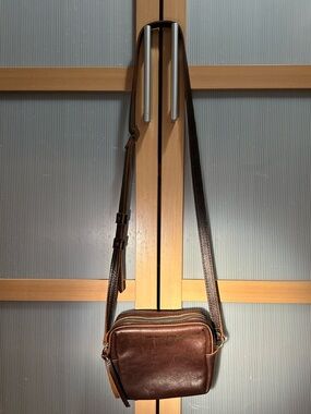 Portland Leather Goods Mesa Mini Brown Leather Crossbody Bag in cold brew